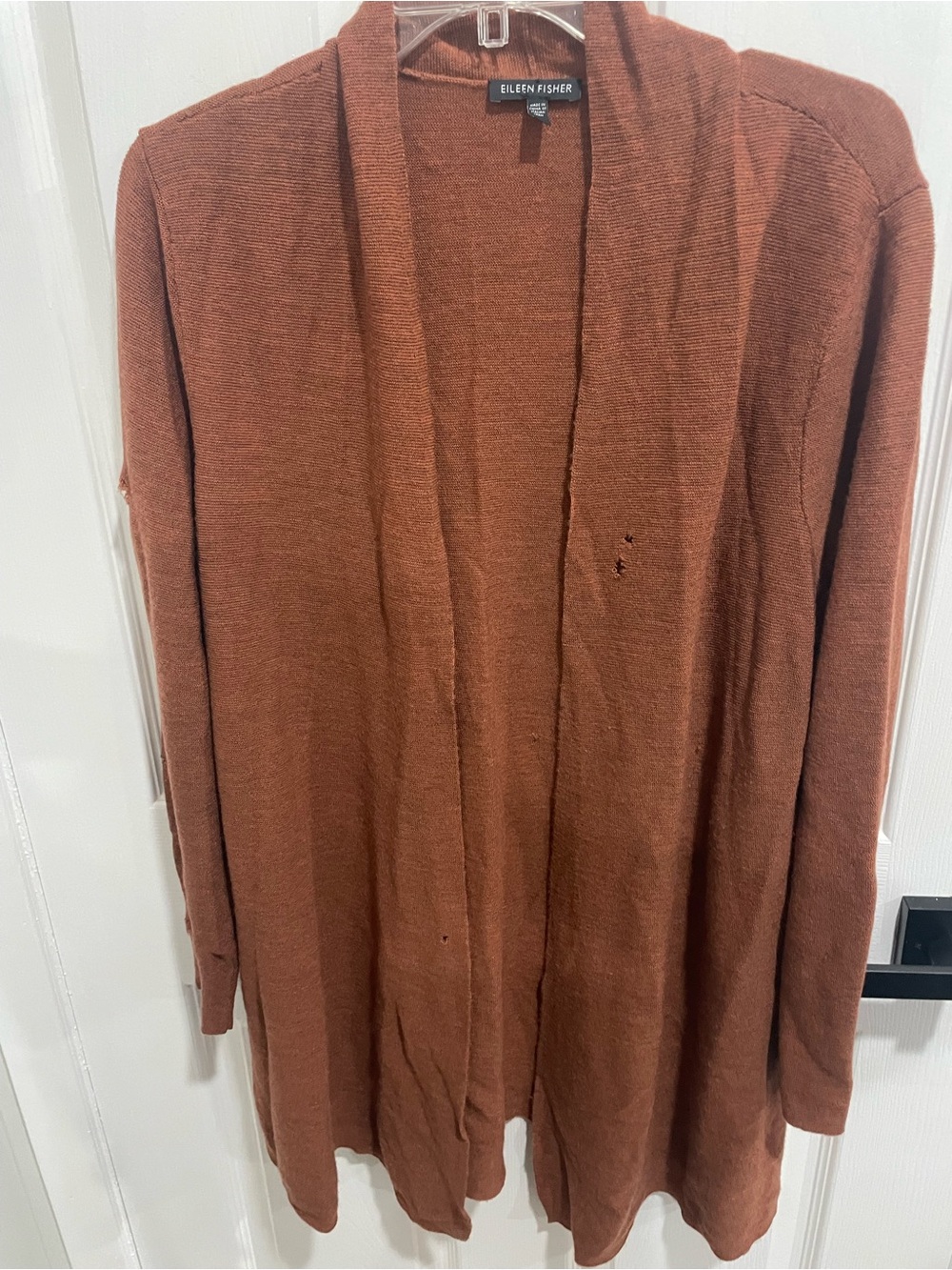 Eileen Fisher brown orange FLAWED 100% merino wool cardigan XL